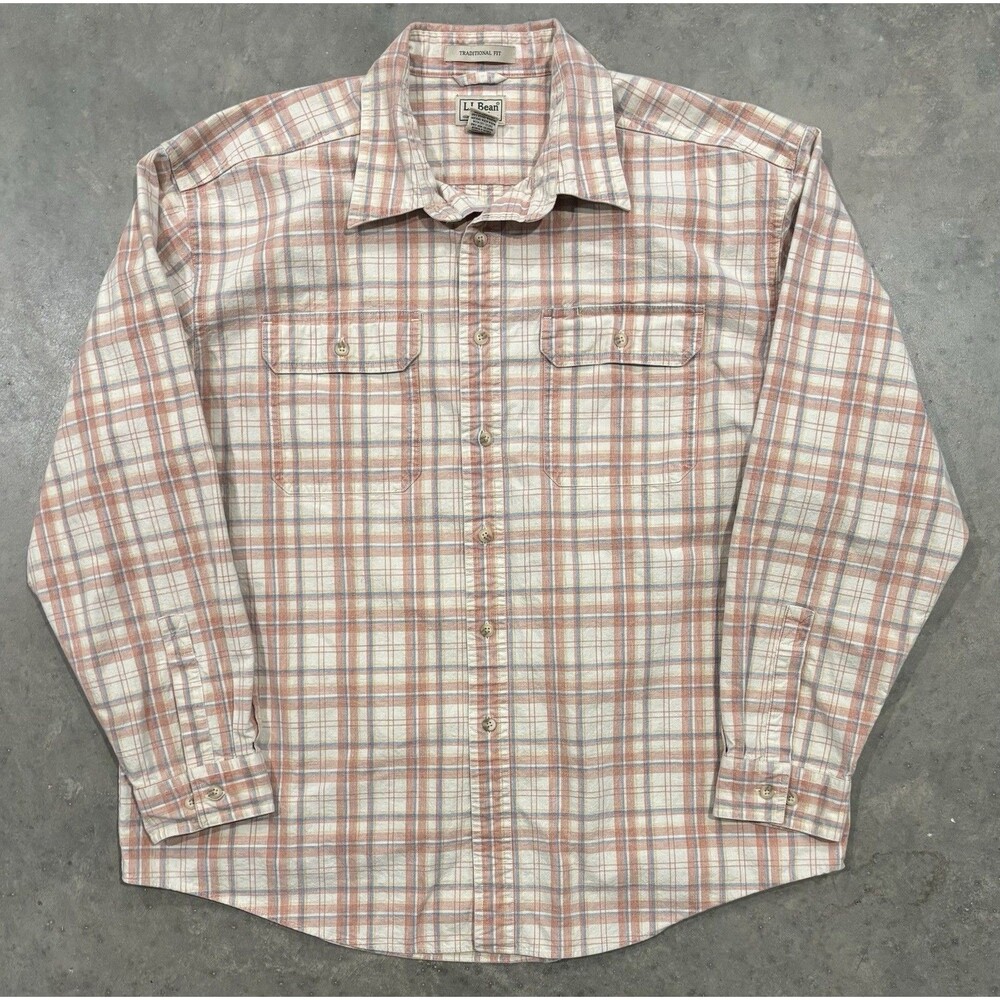 LL BEAN Traditional Fit Size XL Plaid Flannel Shirt Pastel 100% Cotton 286410